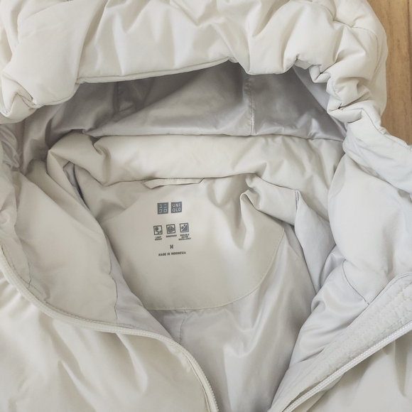 UNIQLO Women Seamless Down Parka Jacket M White Hooded Water-Repellent Puffer - Picture 5 of 16